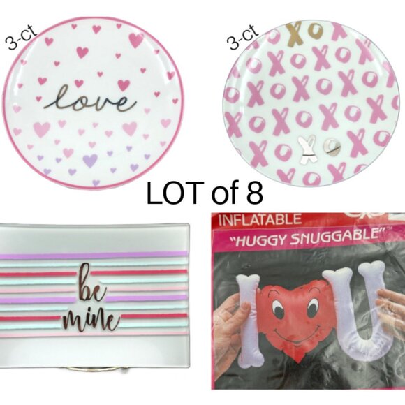 Valentine's Day Dessert Plate SET Pink White Ceramic 6" XOXO I Love U BUNDLE - Picture 1 of 15